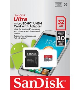 Карта памяти Sandisk Ultra microSDHC Class 10 UHS-I 80MB/s 32GB + SD adapter