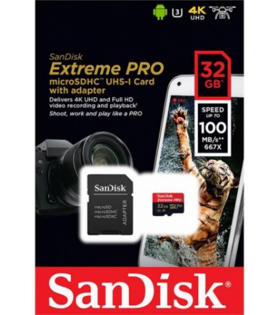 Карта памяти SanDisk Extreme Pro microSDHC 32GB Class 10 UHS Class 3 V30 A1 100MB/s+ SD adapter