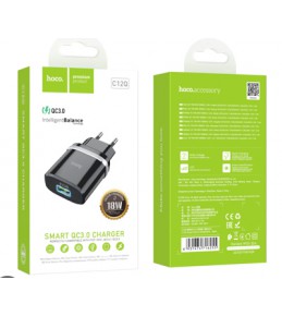 Сетевое зарядное устройство USB HOCO C12Q Smart QC3.0 (черный)