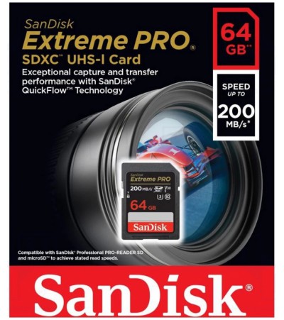 Карта памяти SanDisk Extreme Pro SDXC 64GB UHS-I Class 3 V30 200MB/s 