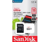 Карта памяти Sandisk Ultra microSDHC Class 10 UHS-I 80MB/s 16GB + SD adapter