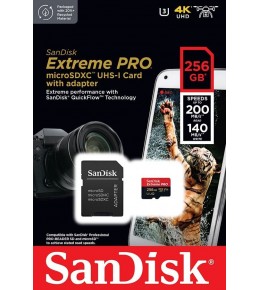 Карта памяти SanDisk Extreme Pro microSDXC 256 ГБ UHS-I, V30, A2, U3, R/W 200/140 МБ/с с адаптером