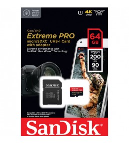 Карта памяти micro SDXC 64Gb Sandisk Extreme Pro UHS-I U3 V30 A2 + ADP (200/90 MB/s)